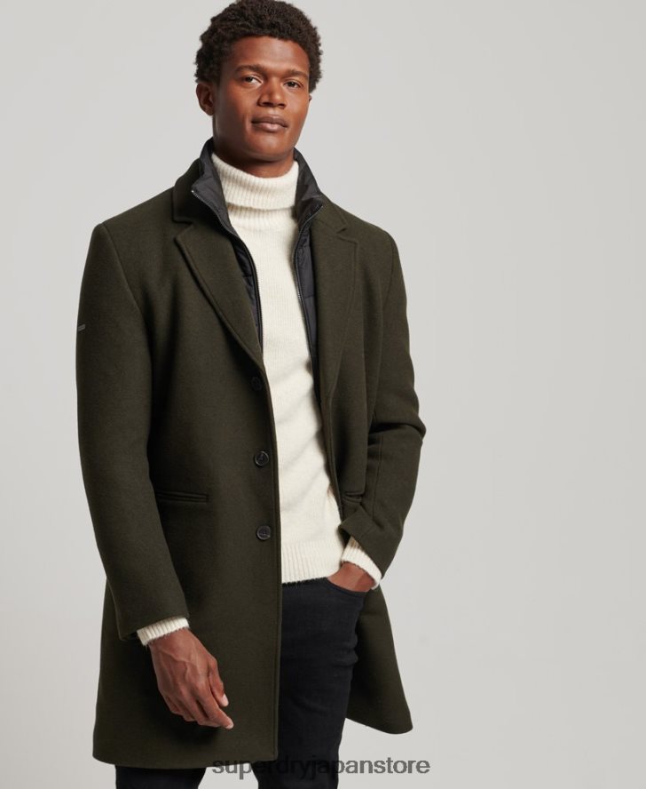 取り外し可能な裏地付きウールタウンコート 男性 Superdry 衣類 緑 2J62PZ1043