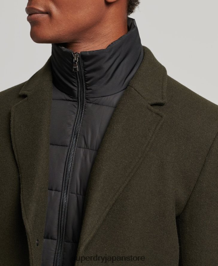 取り外し可能な裏地付きウールタウンコート 男性 Superdry 衣類 緑 2J62PZ1043