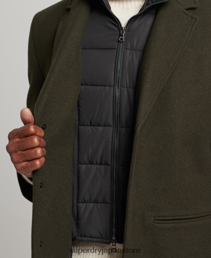 取り外し可能な裏地付きウールタウンコート 男性 Superdry 衣類 緑 2J62PZ1043
