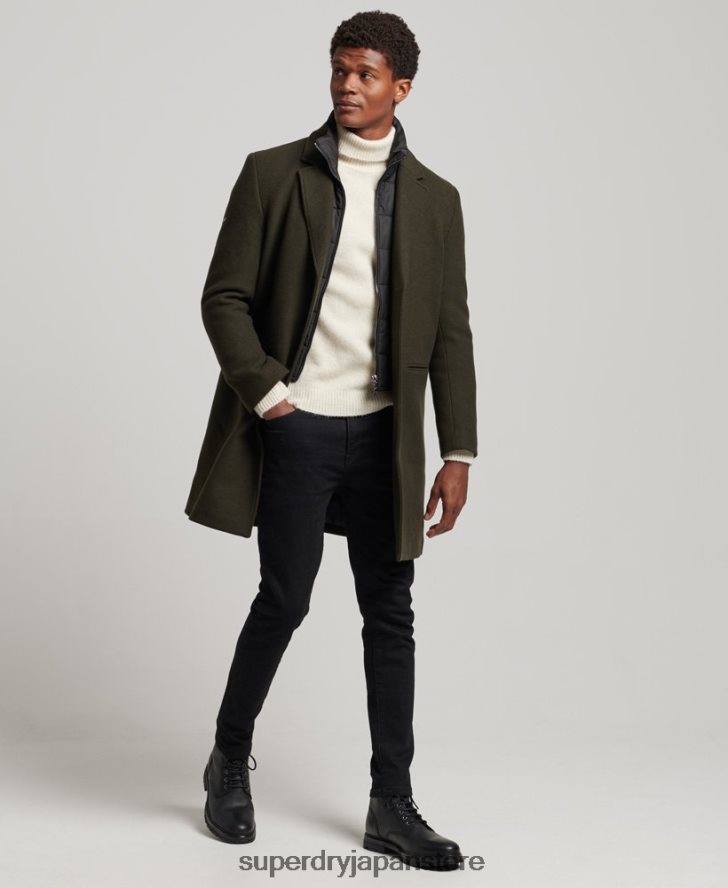 取り外し可能な裏地付きウールタウンコート 男性 Superdry 衣類 緑 2J62PZ1043