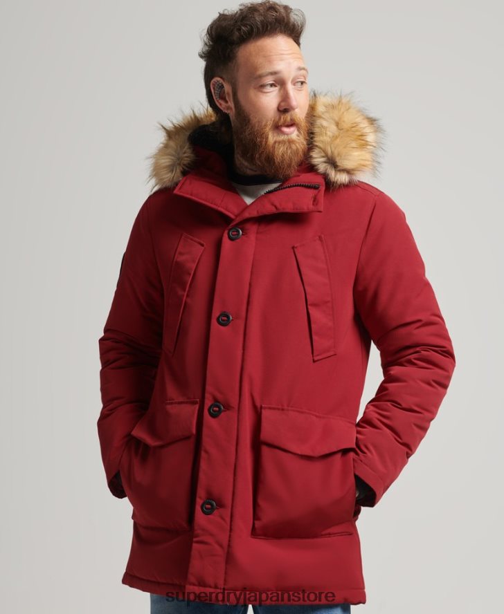 フード付きエベレスト フェイクファー パーカー 男性 Superdry 衣類 赤 2J62PZ1061