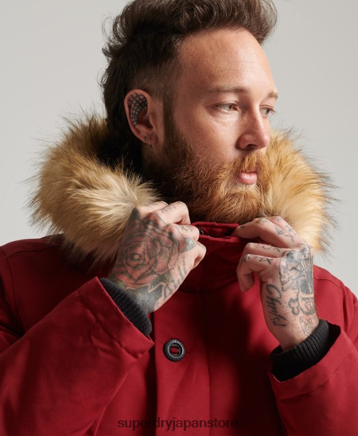 フード付きエベレスト フェイクファー パーカー 男性 Superdry 衣類 赤 2J62PZ1061