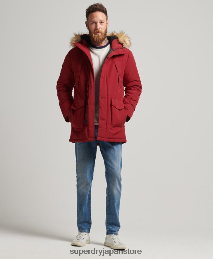 フード付きエベレスト フェイクファー パーカー 男性 Superdry 衣類 赤 2J62PZ1061