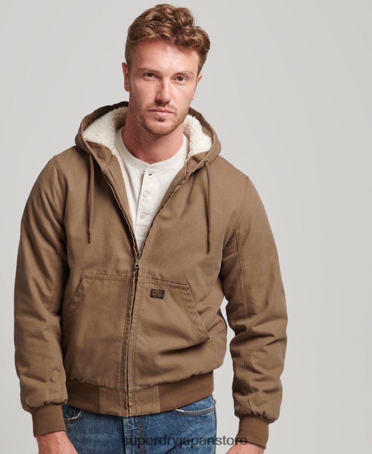 作業着フード付きボンバージャケット 男性 Superdry 衣類 茶色 2J62PZ1062