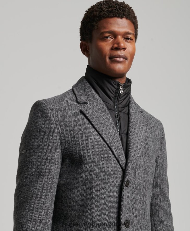 取り外し可能な裏地付きウールタウンコート 男性 Superdry 衣類 濃い灰色 2J62PZ1072