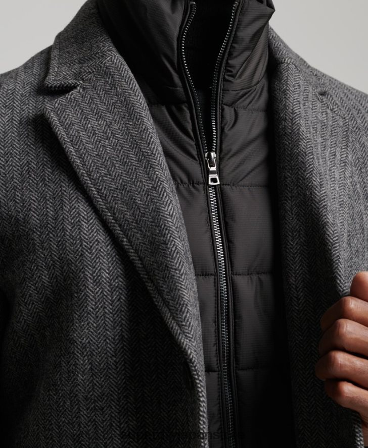 取り外し可能な裏地付きウールタウンコート 男性 Superdry 衣類 濃い灰色 2J62PZ1072