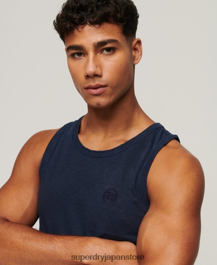 オーガニックコットンのヴィンテージテクスチャータンクトップ 男性 Superdry 衣類 海軍 2J62PZ107