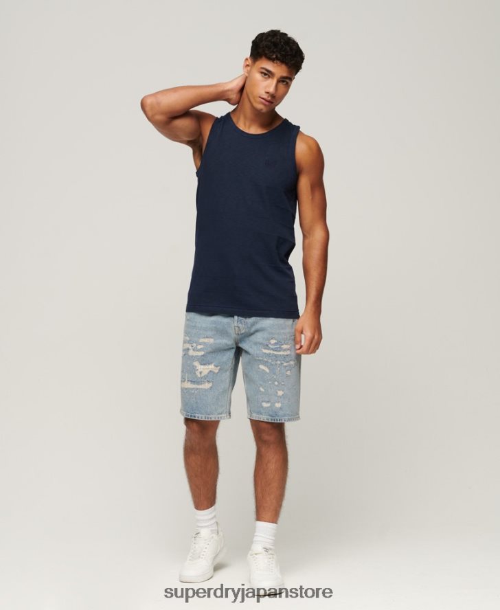 オーガニックコットンのヴィンテージテクスチャータンクトップ 男性 Superdry 衣類 海軍 2J62PZ107