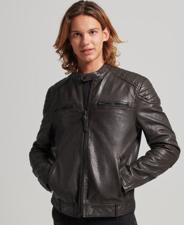 レザーモトレーサージャケット 男性 Superdry 衣類 濃い灰色 2J62PZ1088