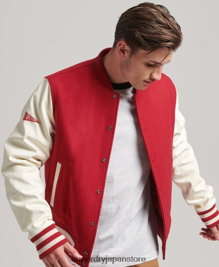 カレッジバーシティボンバージャケット 男性 Superdry 衣類 赤 2J62PZ1105