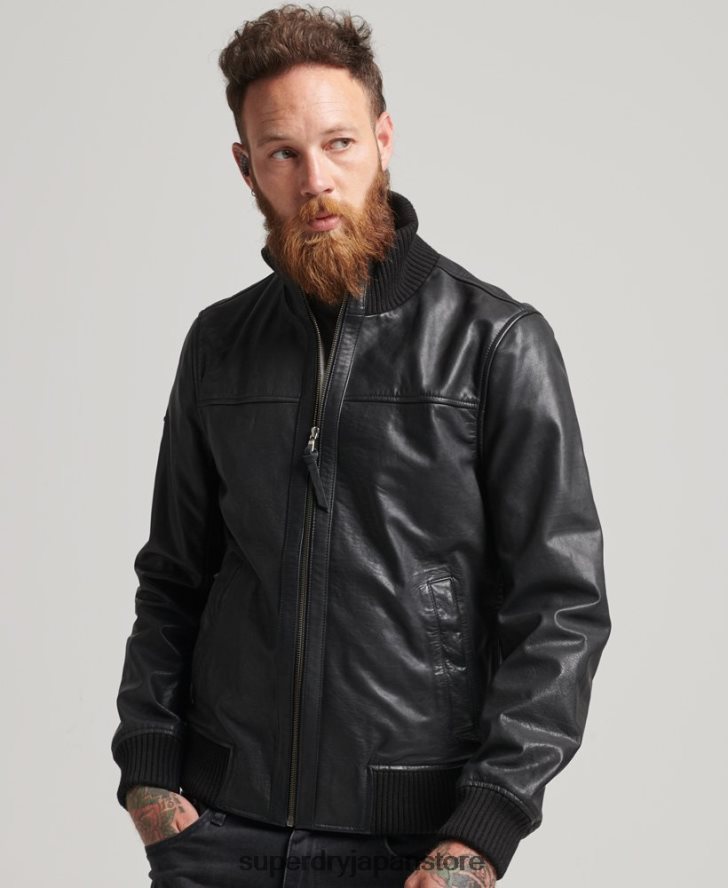 ニットカラーレザーボンバージャケット 男性 Superdry 衣類 黒 2J62PZ1108
