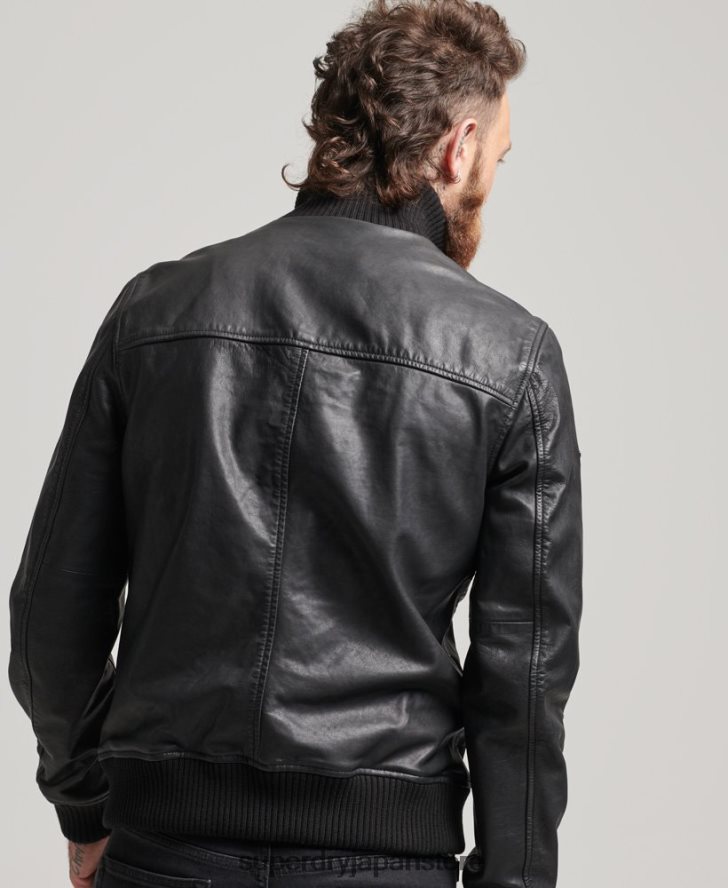 ニットカラーレザーボンバージャケット 男性 Superdry 衣類 黒 2J62PZ1108