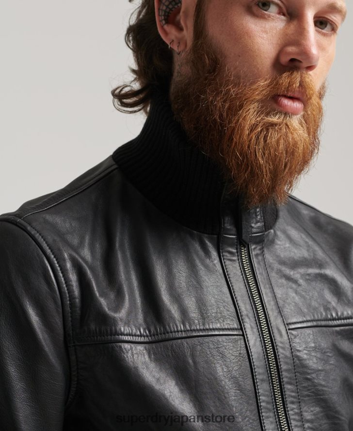 ニットカラーレザーボンバージャケット 男性 Superdry 衣類 黒 2J62PZ1108