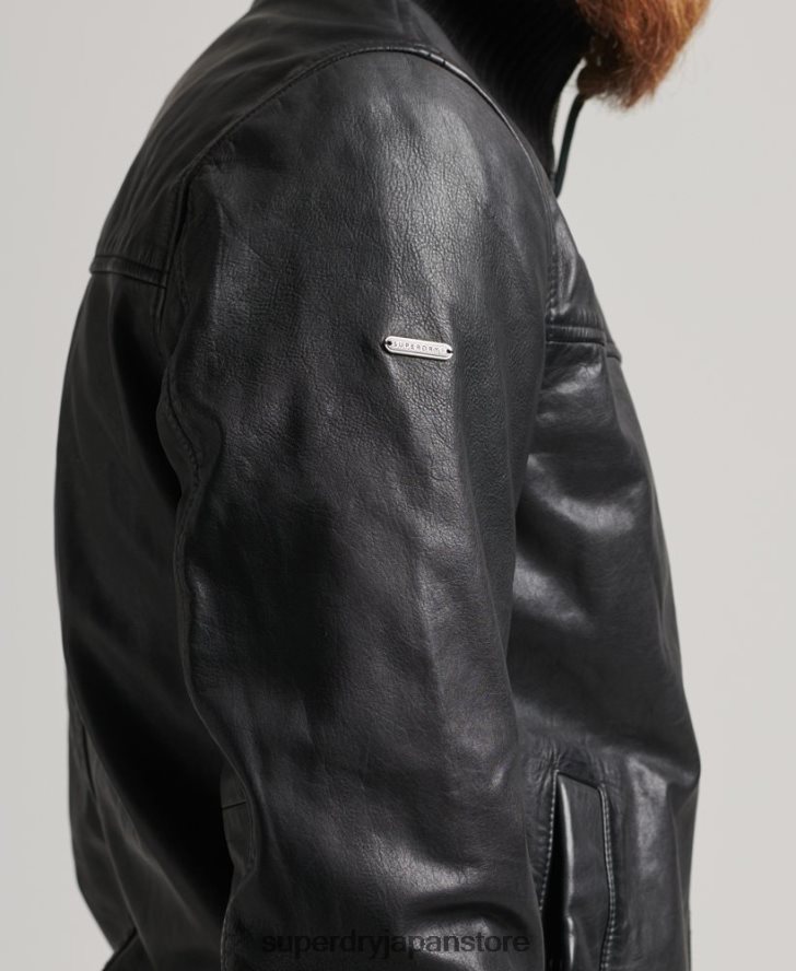 ニットカラーレザーボンバージャケット 男性 Superdry 衣類 黒 2J62PZ1108