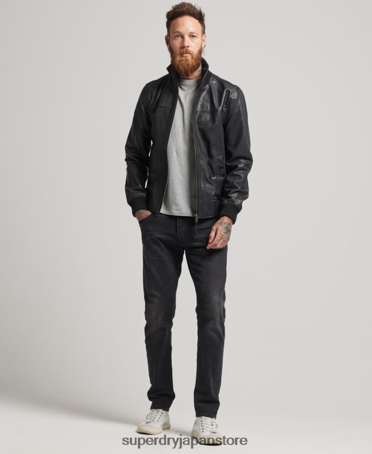 ニットカラーレザーボンバージャケット 男性 Superdry 衣類 黒 2J62PZ1108
