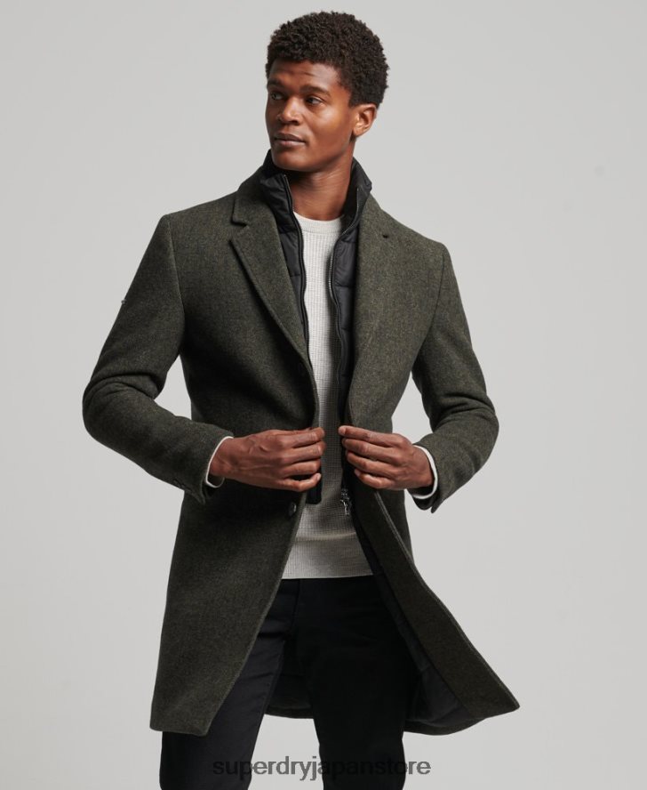 取り外し可能な裏地付きウールタウンコート 男性 Superdry 衣類 緑 2J62PZ1113