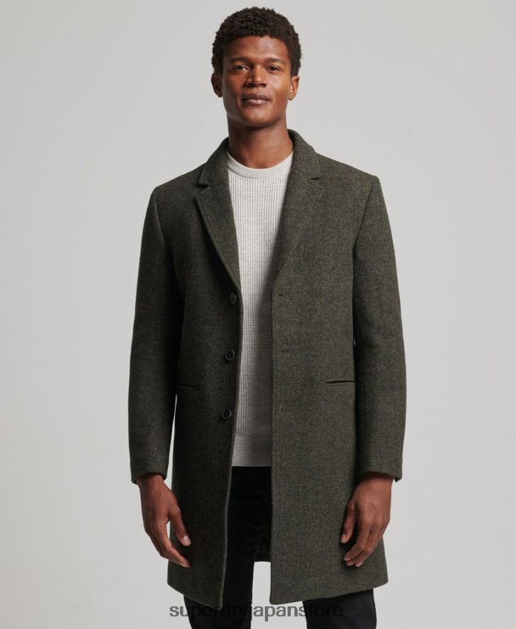 取り外し可能な裏地付きウールタウンコート 男性 Superdry 衣類 緑 2J62PZ1113