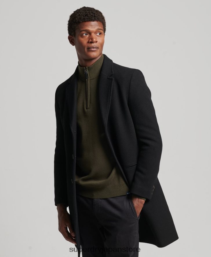 取り外し可能な裏地付きウールタウンコート 男性 Superdry 衣類 黒 2J62PZ1117