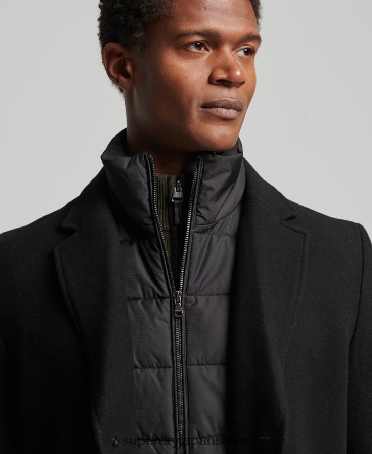 取り外し可能な裏地付きウールタウンコート 男性 Superdry 衣類 黒 2J62PZ1117