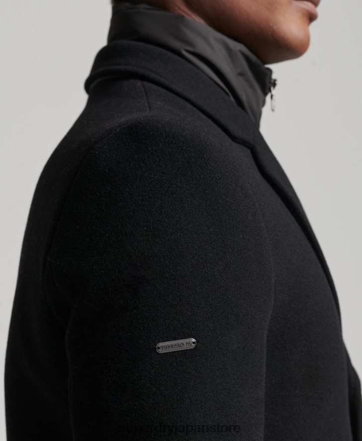 取り外し可能な裏地付きウールタウンコート 男性 Superdry 衣類 黒 2J62PZ1117