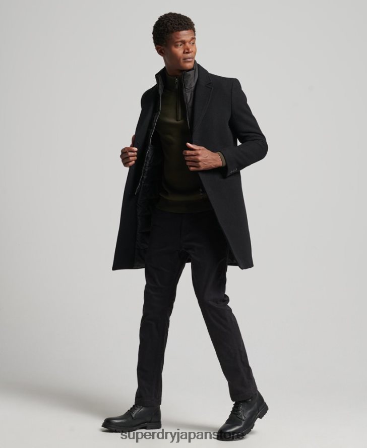 取り外し可能な裏地付きウールタウンコート 男性 Superdry 衣類 黒 2J62PZ1117