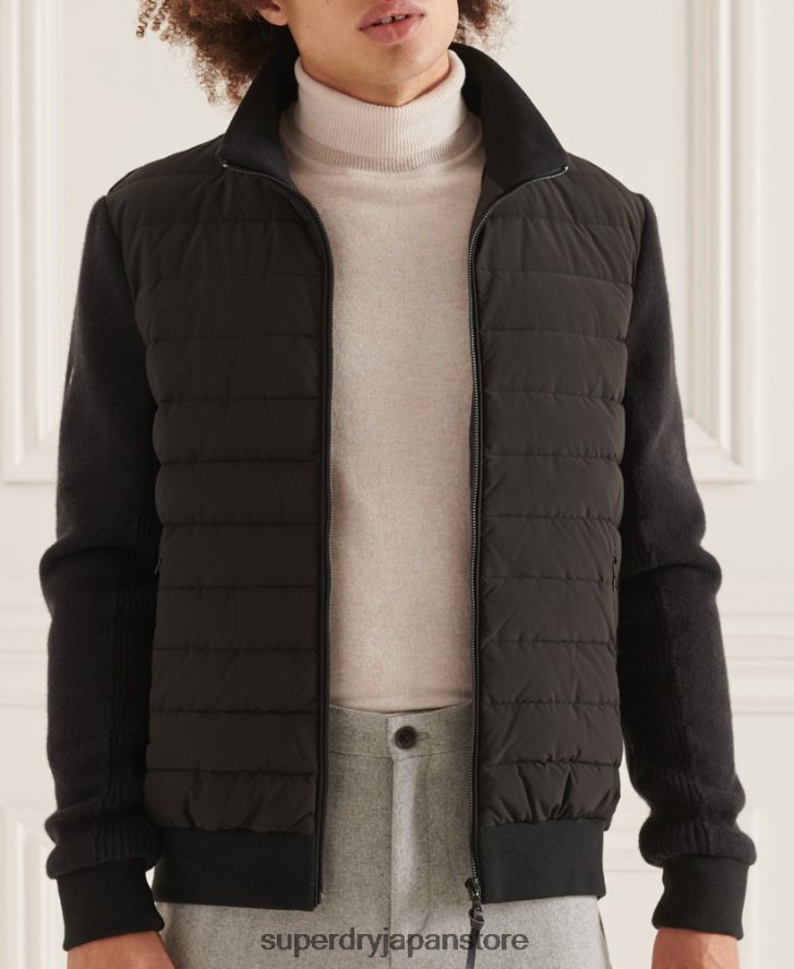 スタジオ パデッド ニット ミックス ジャケット 男性 Superdry 衣類 黒 2J62PZ1125