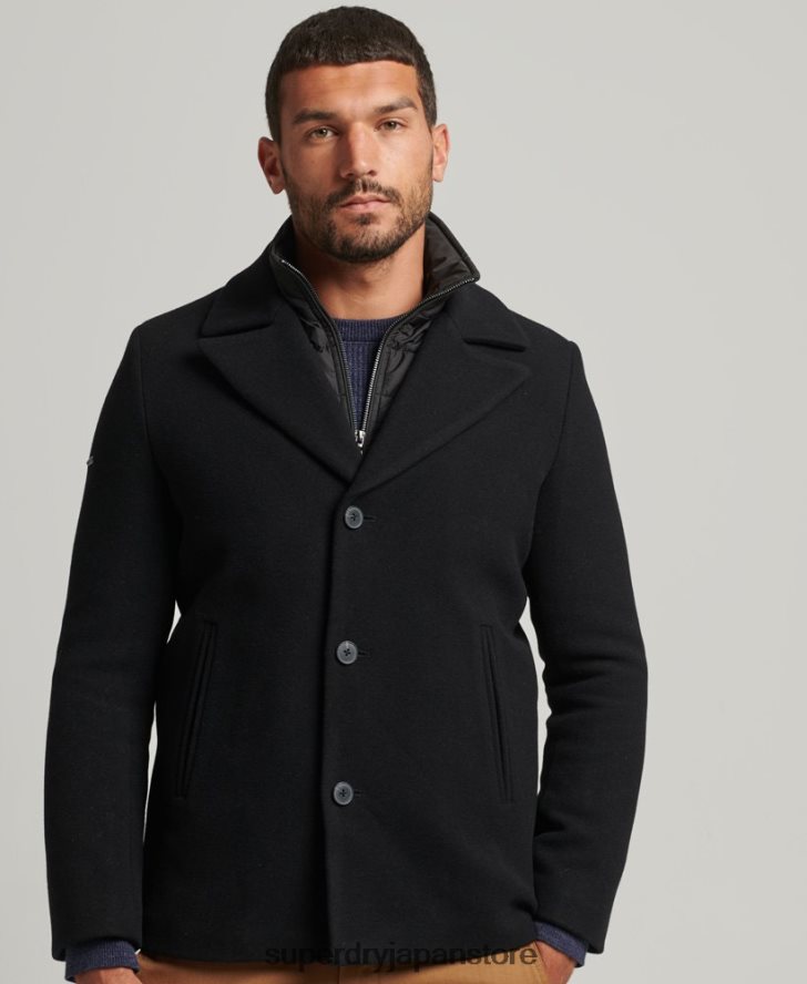 取り外し可能な裏地付きショートウールコート 男性 Superdry 衣類 黒 2J62PZ1131