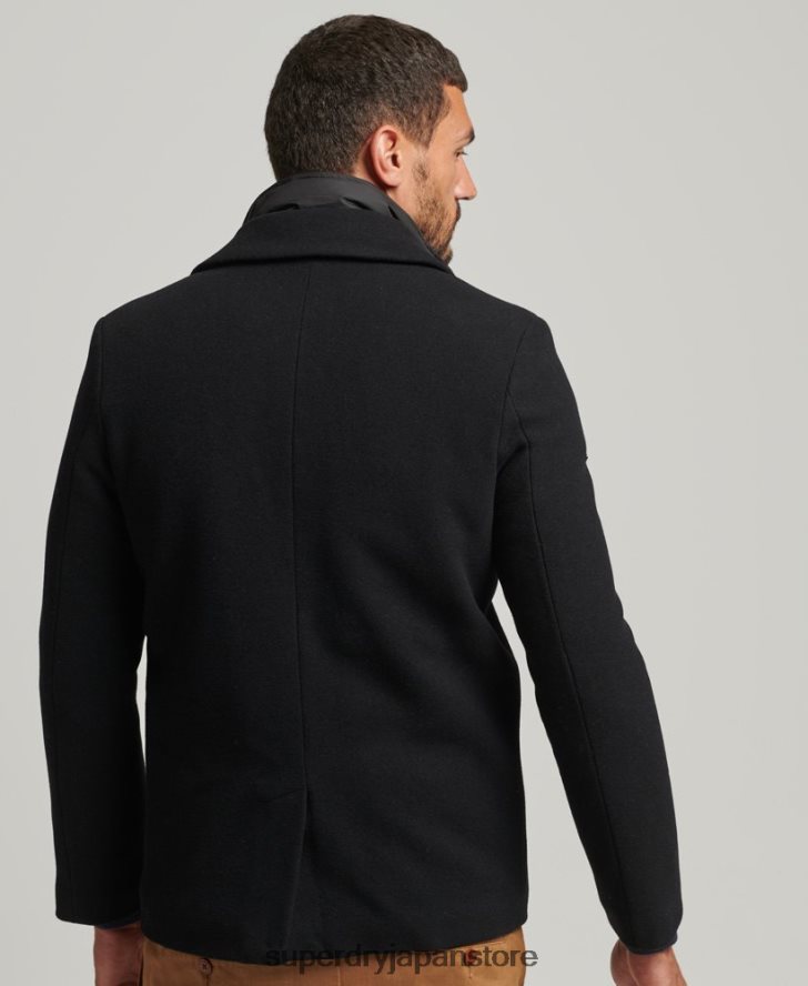 取り外し可能な裏地付きショートウールコート 男性 Superdry 衣類 黒 2J62PZ1131