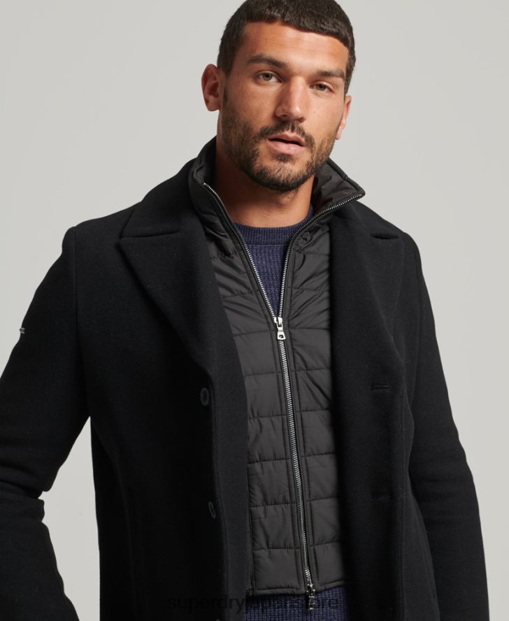 取り外し可能な裏地付きショートウールコート 男性 Superdry 衣類 黒 2J62PZ1131