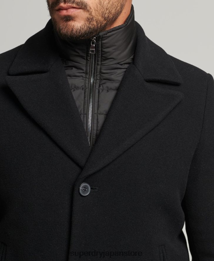 取り外し可能な裏地付きショートウールコート 男性 Superdry 衣類 黒 2J62PZ1131