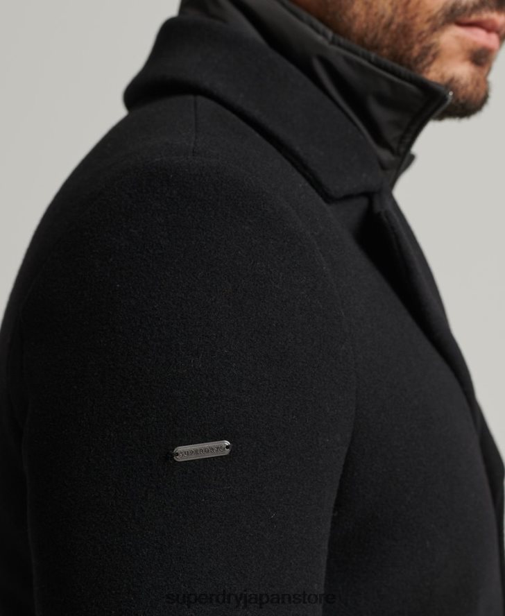 取り外し可能な裏地付きショートウールコート 男性 Superdry 衣類 黒 2J62PZ1131