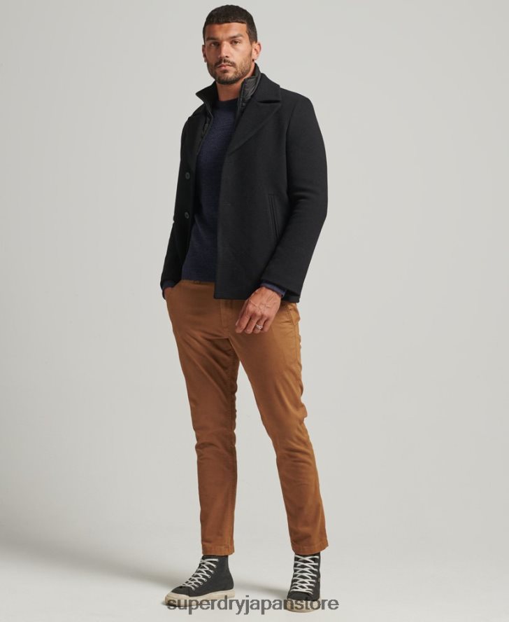 取り外し可能な裏地付きショートウールコート 男性 Superdry 衣類 黒 2J62PZ1131