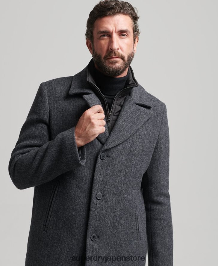 取り外し可能な裏地付きショートウールコート 男性 Superdry 衣類 濃い灰色 2J62PZ1136
