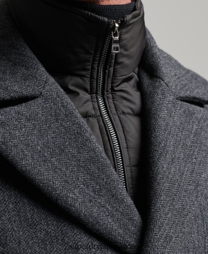 取り外し可能な裏地付きショートウールコート 男性 Superdry 衣類 濃い灰色 2J62PZ1136