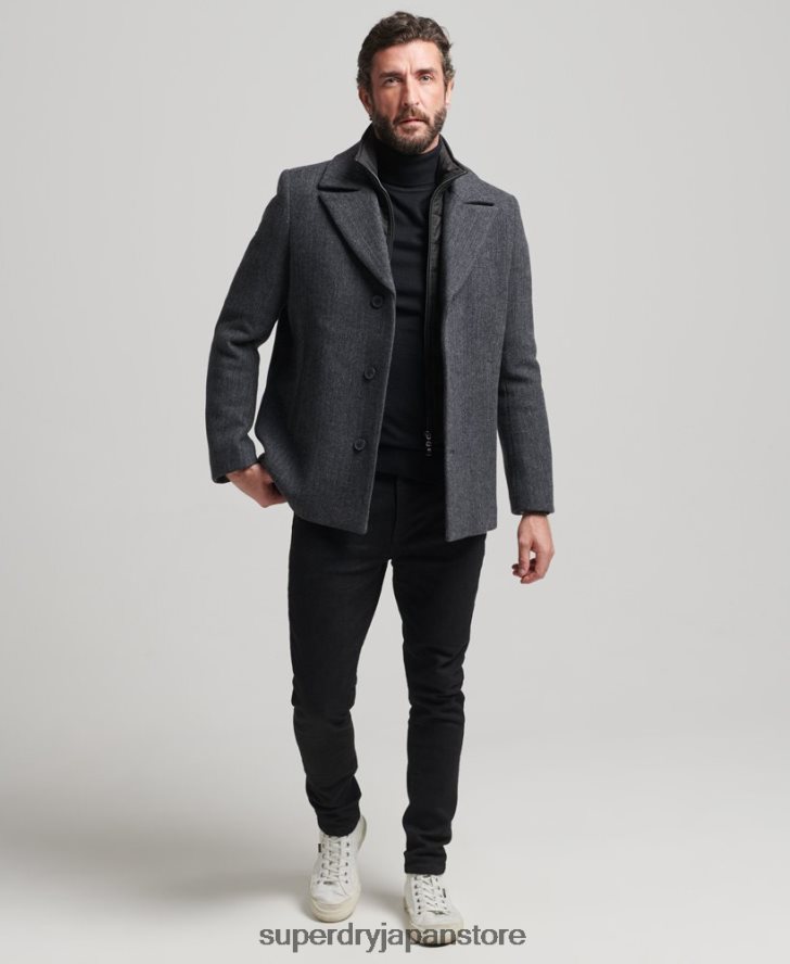 取り外し可能な裏地付きショートウールコート 男性 Superdry 衣類 濃い灰色 2J62PZ1136