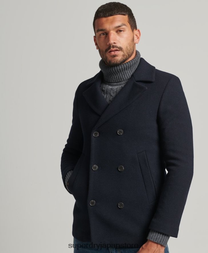 ウールブレンドショートピーコート 男性 Superdry 衣類 海軍 2J62PZ1146