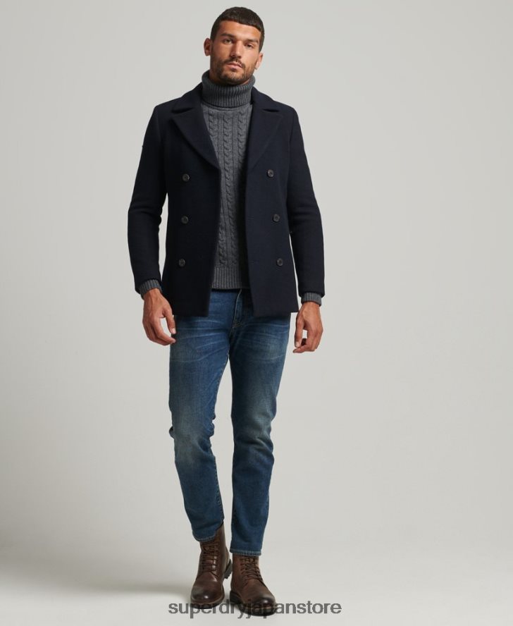 ウールブレンドショートピーコート 男性 Superdry 衣類 海軍 2J62PZ1146