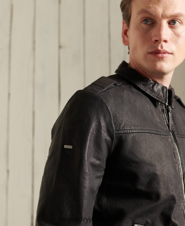アビエーターレザージャケット 男性 Superdry 衣類 黒 2J62PZ1195