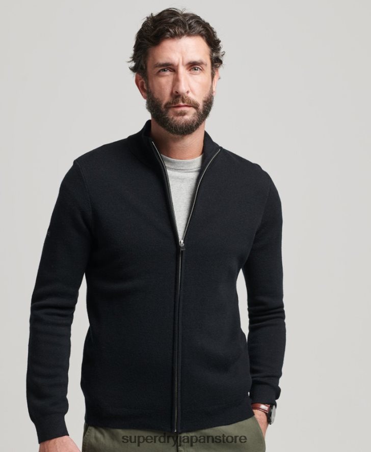メリノジップスルーニットカーディガン 男性 Superdry 衣類 黒 2J62PZ1239