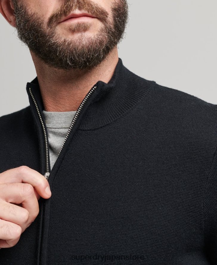 メリノジップスルーニットカーディガン 男性 Superdry 衣類 黒 2J62PZ1239