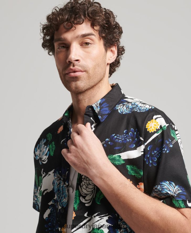 半袖アロハシャツ 男性 Superdry 衣類 黒 2J62PZ124