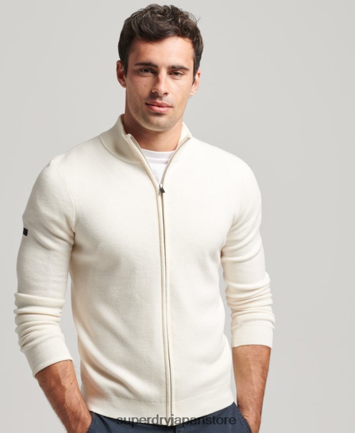 メリノジップスルーニットカーディガン 男性 Superdry 衣類 白 2J62PZ1242