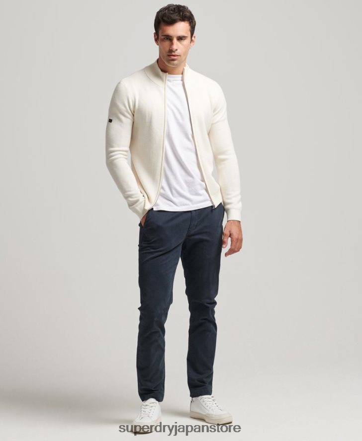 メリノジップスルーニットカーディガン 男性 Superdry 衣類 白 2J62PZ1242