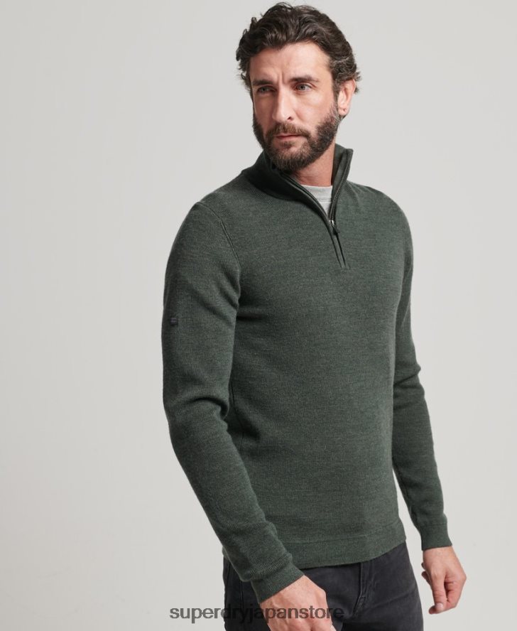 メリノハーフジップジャンパー 男性 Superdry 衣類 緑 2J62PZ1244