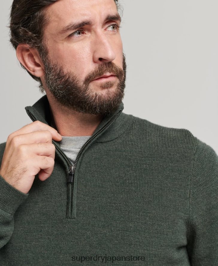 メリノハーフジップジャンパー 男性 Superdry 衣類 緑 2J62PZ1244