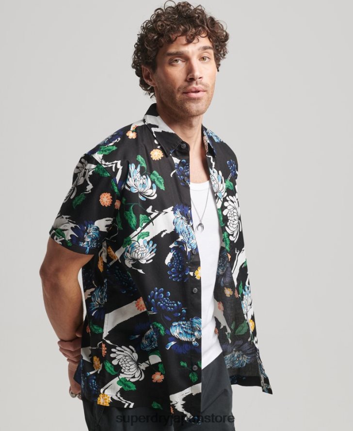半袖アロハシャツ 男性 Superdry 衣類 黒 2J62PZ124