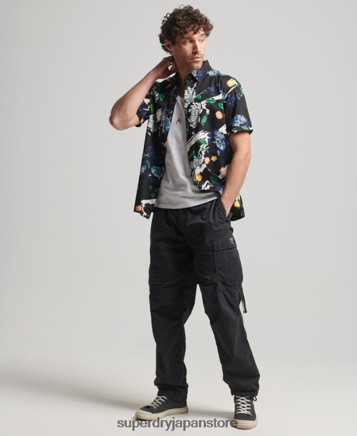 半袖アロハシャツ 男性 Superdry 衣類 黒 2J62PZ124