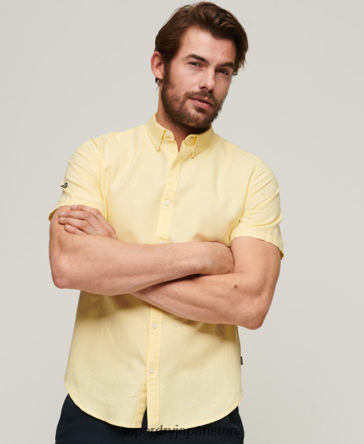 オーガニックコットンリネン半袖シャツ 男性 Superdry 衣類 黄色 2J62PZ125