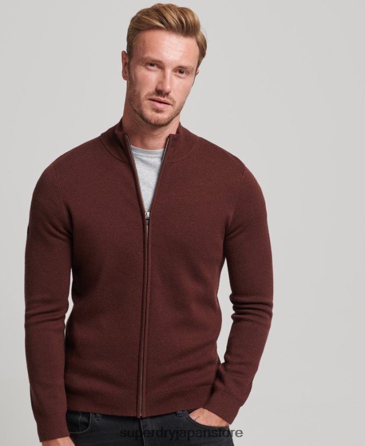 メリノジップスルーニットカーディガン 男性 Superdry 衣類 茶色 2J62PZ1256
