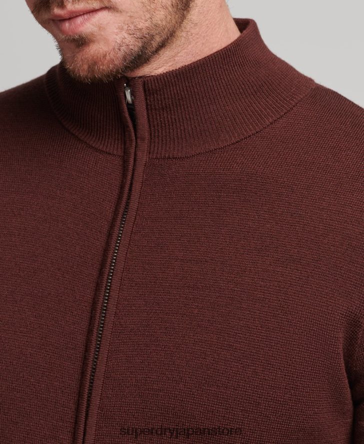 メリノジップスルーニットカーディガン 男性 Superdry 衣類 茶色 2J62PZ1256